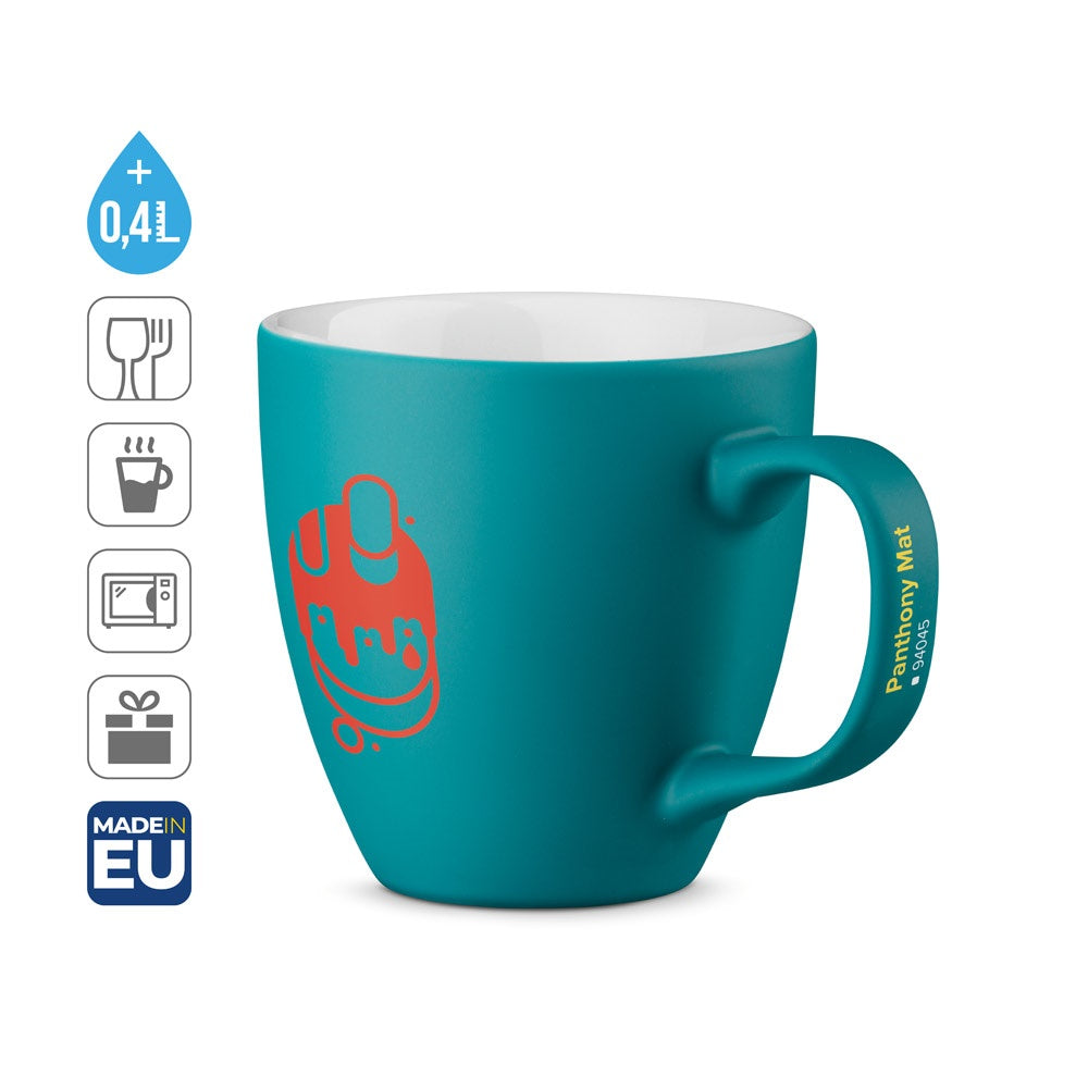 PANTHONY MAT promotional mug (complete set view) with custom logo branding