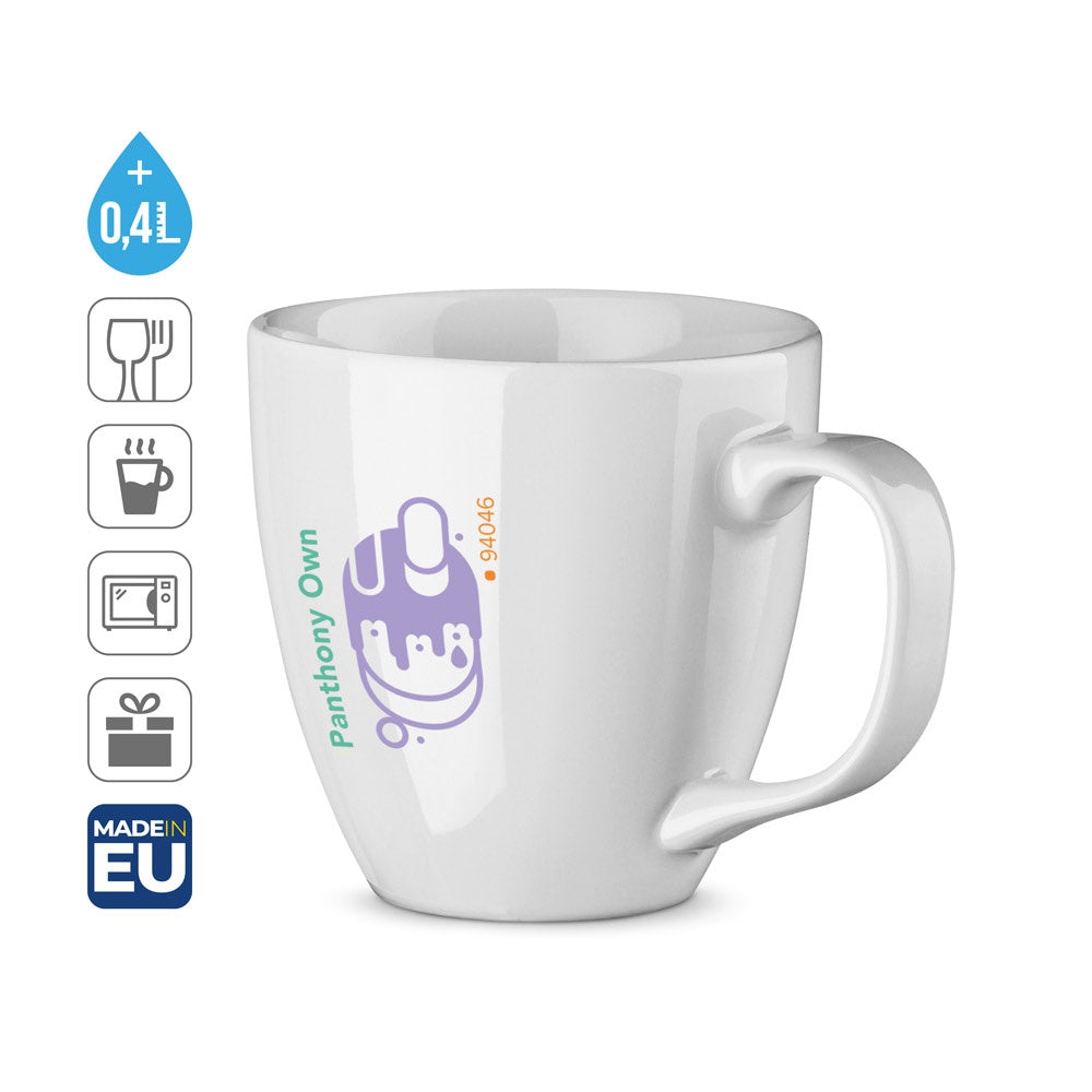 PANTHONY OWN promotional mug (complete set view) with custom logo branding