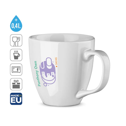 PANTHONY OWN promotional mug (complete set view) with custom logo branding