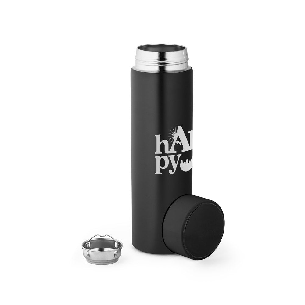 ROSSI promotional thermal bottle in black with custom logo branding