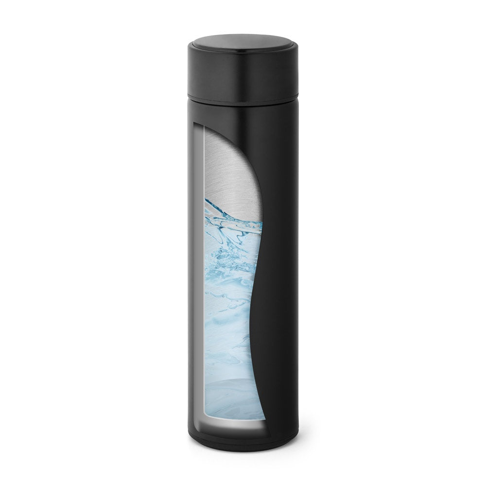 ROSSI promotional thermal bottle in black with custom logo branding