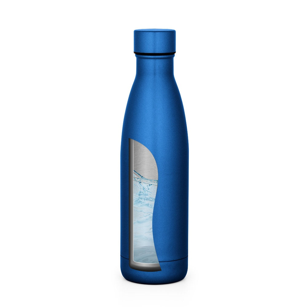 BUFFON promotional thermal bottle in royal blue (detail view) with custom logo branding