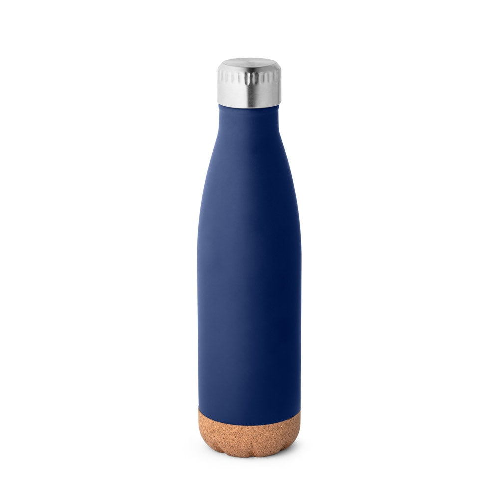 SOLBERG promotional thermal bottle in navy blue with custom logo branding