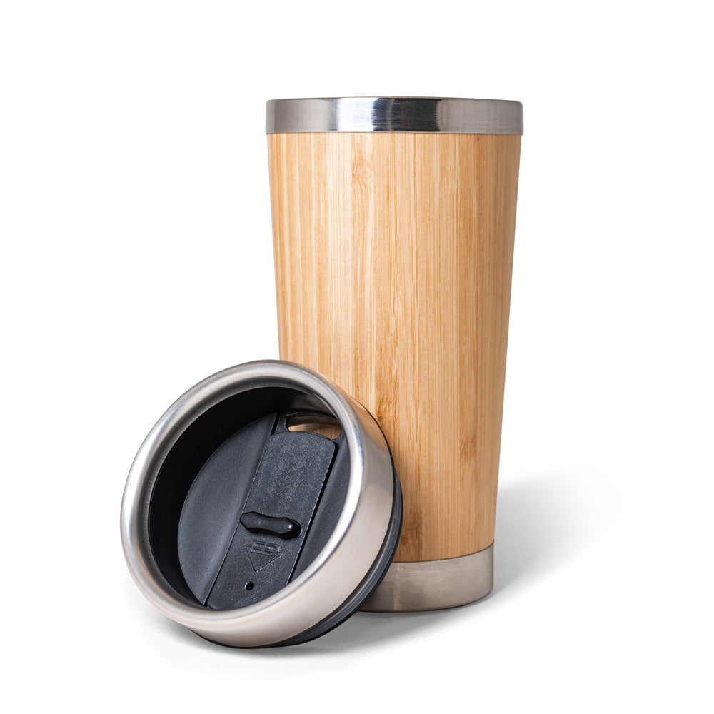 PIETRO promotional travel cup in natural (detail view) with custom logo branding