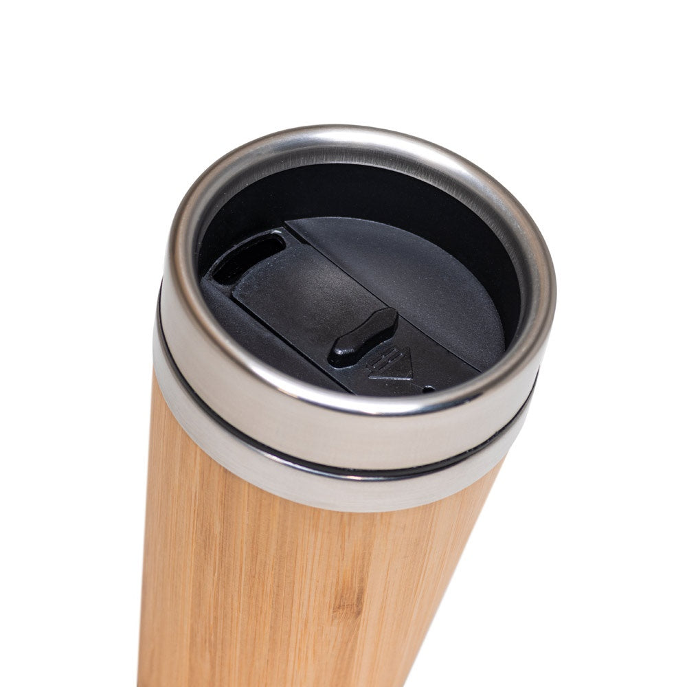 PIETRO promotional travel cup in natural (detail view) with custom logo branding