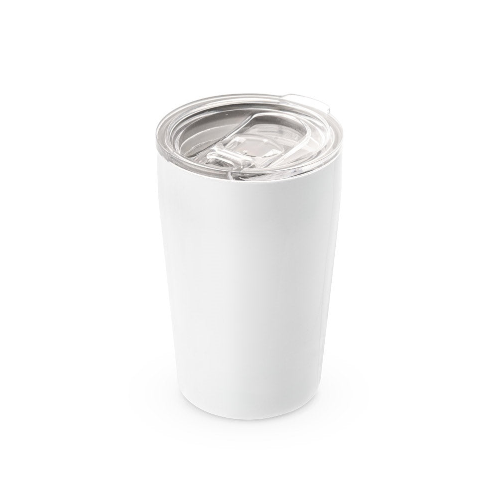 SLIDER promotional travel cup in white with custom logo branding