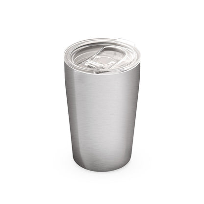 SLIDER promotional travel cup in satin silver with custom logo branding