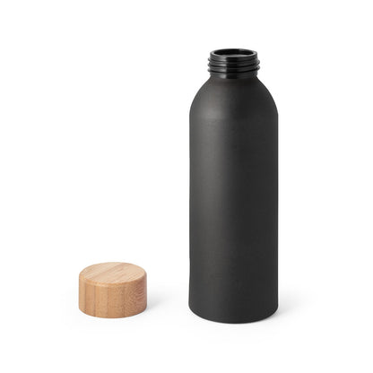 QUETA promotional thermal bottle in black (detail view) with custom logo branding
