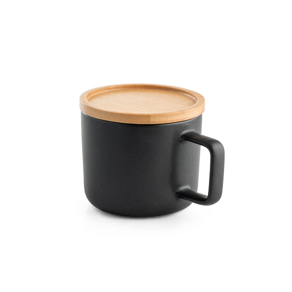 FANGIO promotional mug in black with custom logo branding