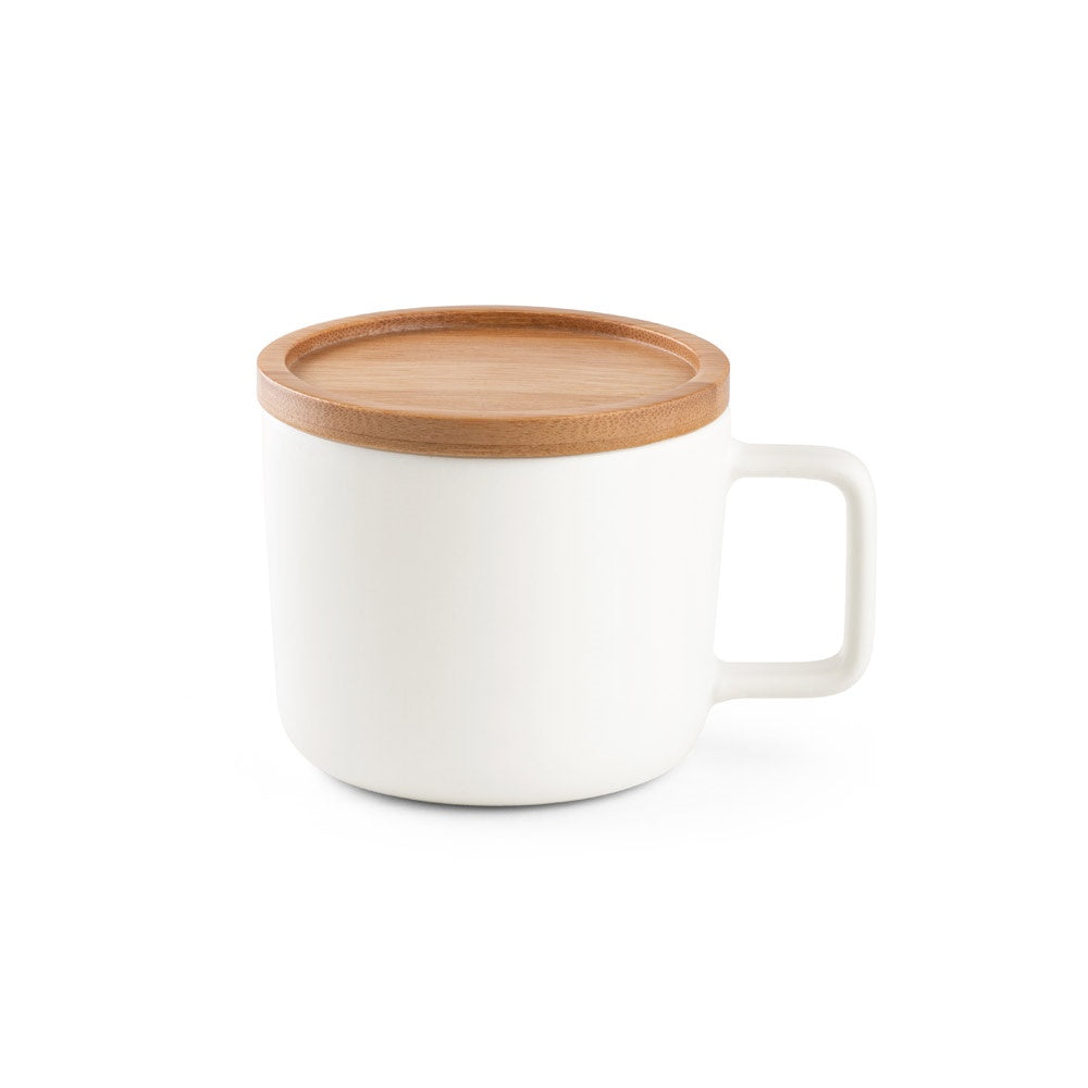 FANGIO promotional mug in white (detail view) with custom logo branding