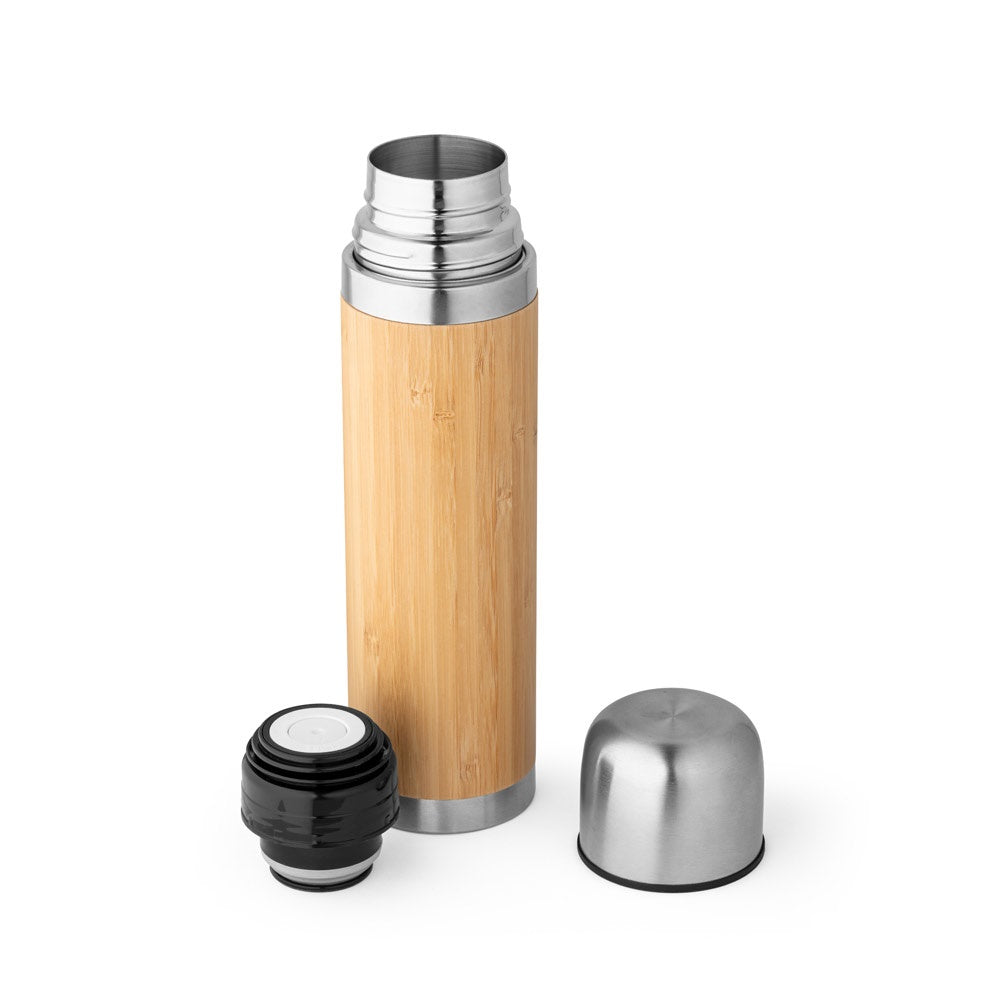 CEYLON promotional thermal bottle in natural (detail view) with custom logo branding