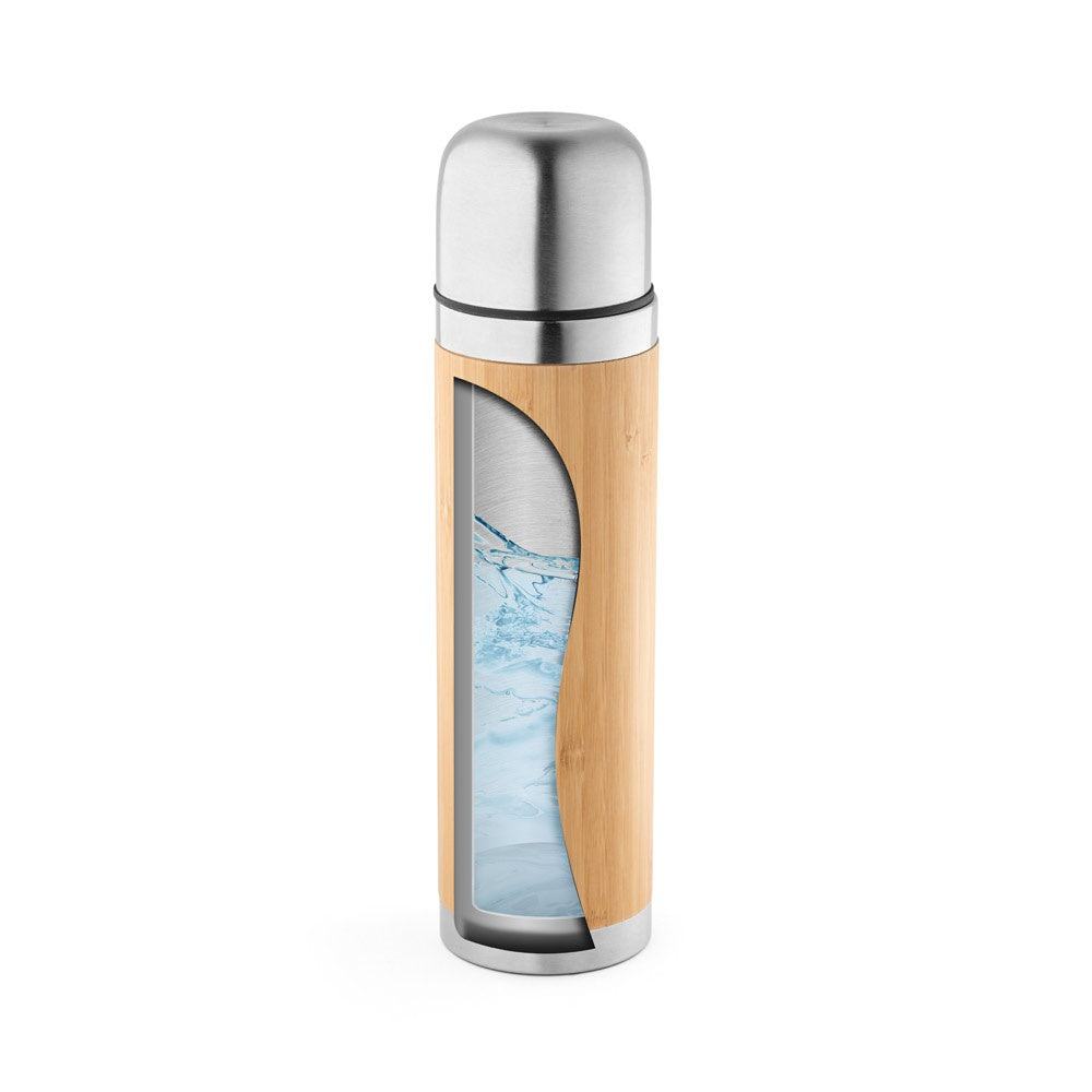 CEYLON promotional thermal bottle in natural (detail view) with custom logo branding