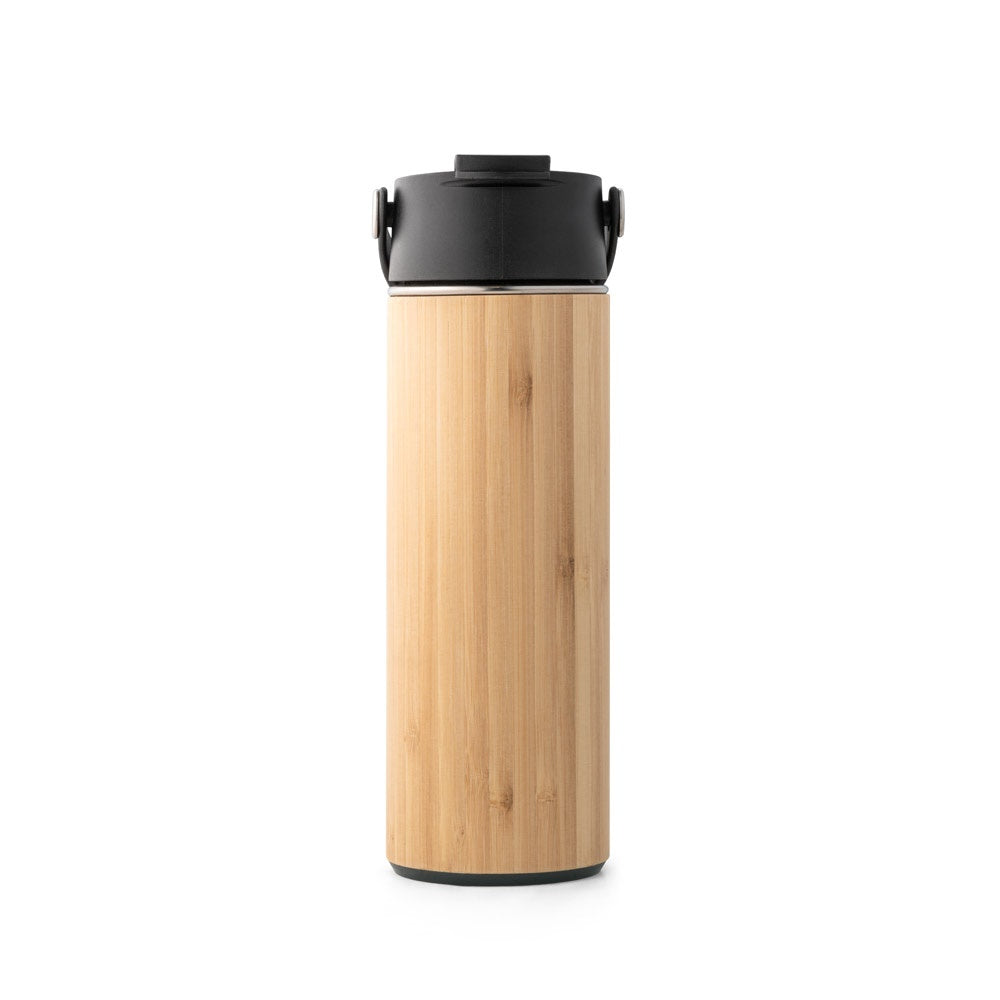LAVER promotional thermal bottle in black (detail view) with custom logo branding