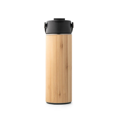 LAVER promotional thermal bottle in black (detail view) with custom logo branding