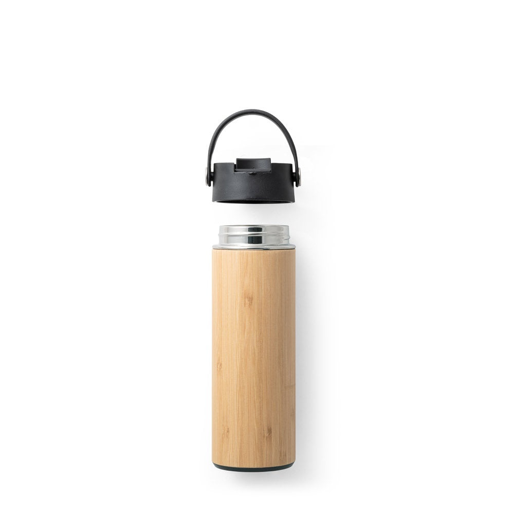 LAVER promotional thermal bottle in black (detail view) with custom logo branding