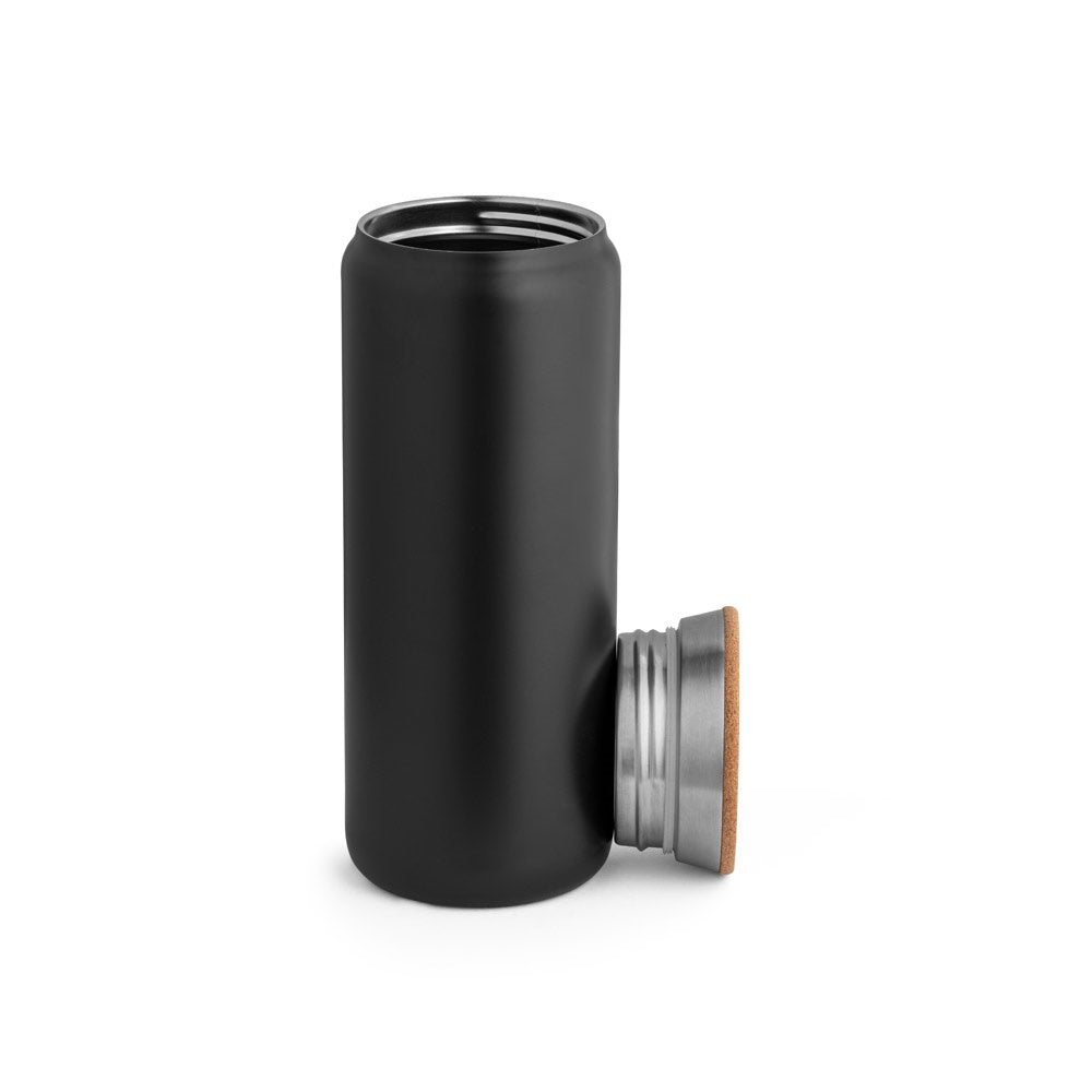 LAVINE 600 promotional thermal bottle in black (detail view) with custom logo branding