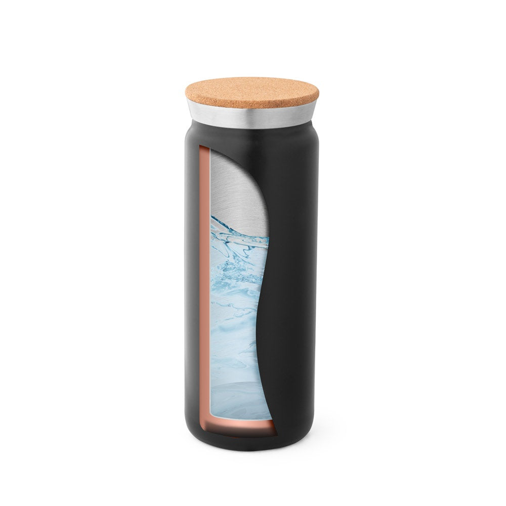 LAVINE 600 promotional thermal bottle in black (detail view) with custom logo branding