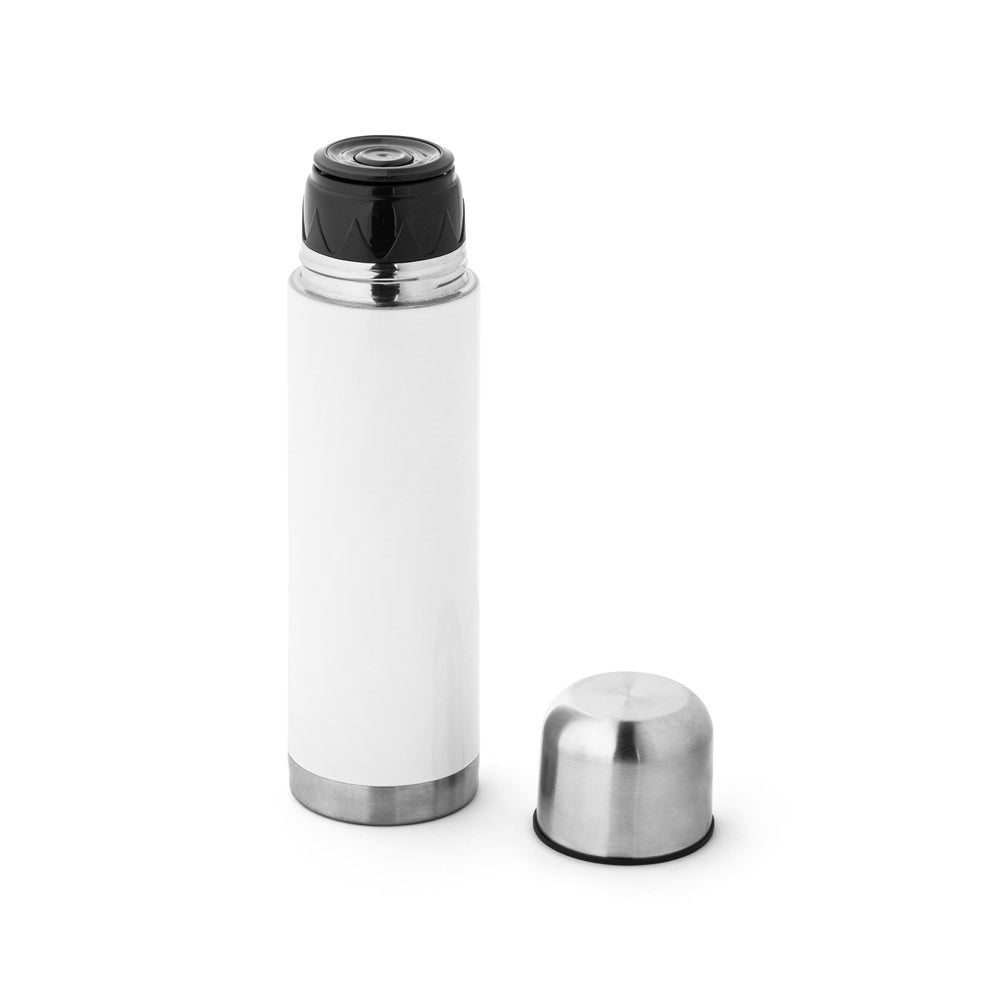 HENDERSON promotional thermal bottle in white (detail view) with custom logo branding