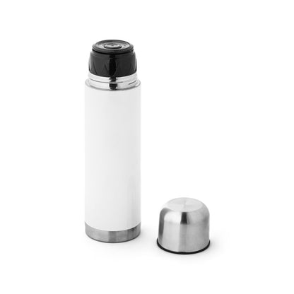 HENDERSON promotional thermal bottle in white (detail view) with custom logo branding