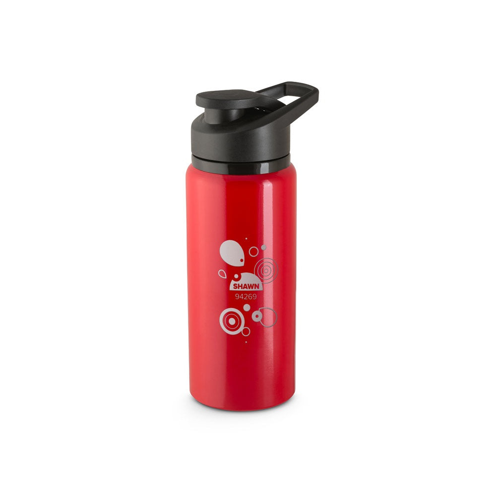 SHAWN promotional bottle in red with custom logo branding