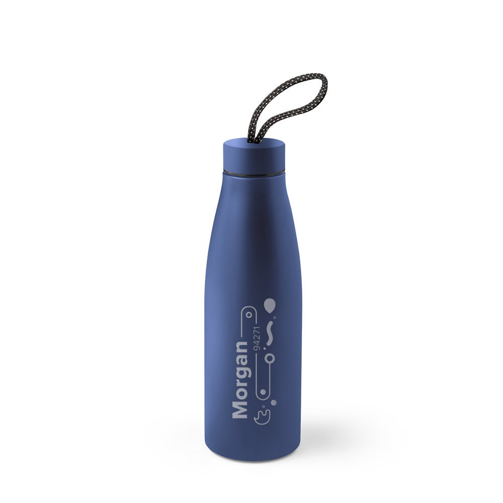 MORGAN promotional bottle in navy blue with custom logo branding