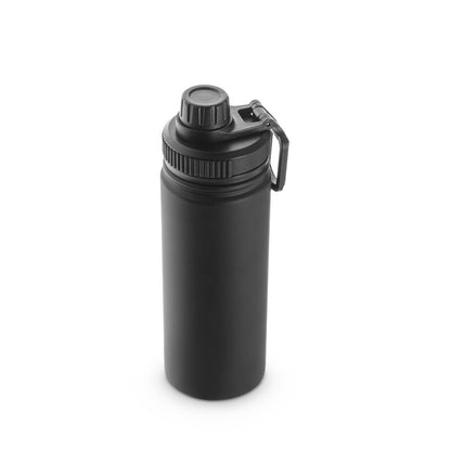FEDERER promotional bottle in black (detail view) with custom logo branding