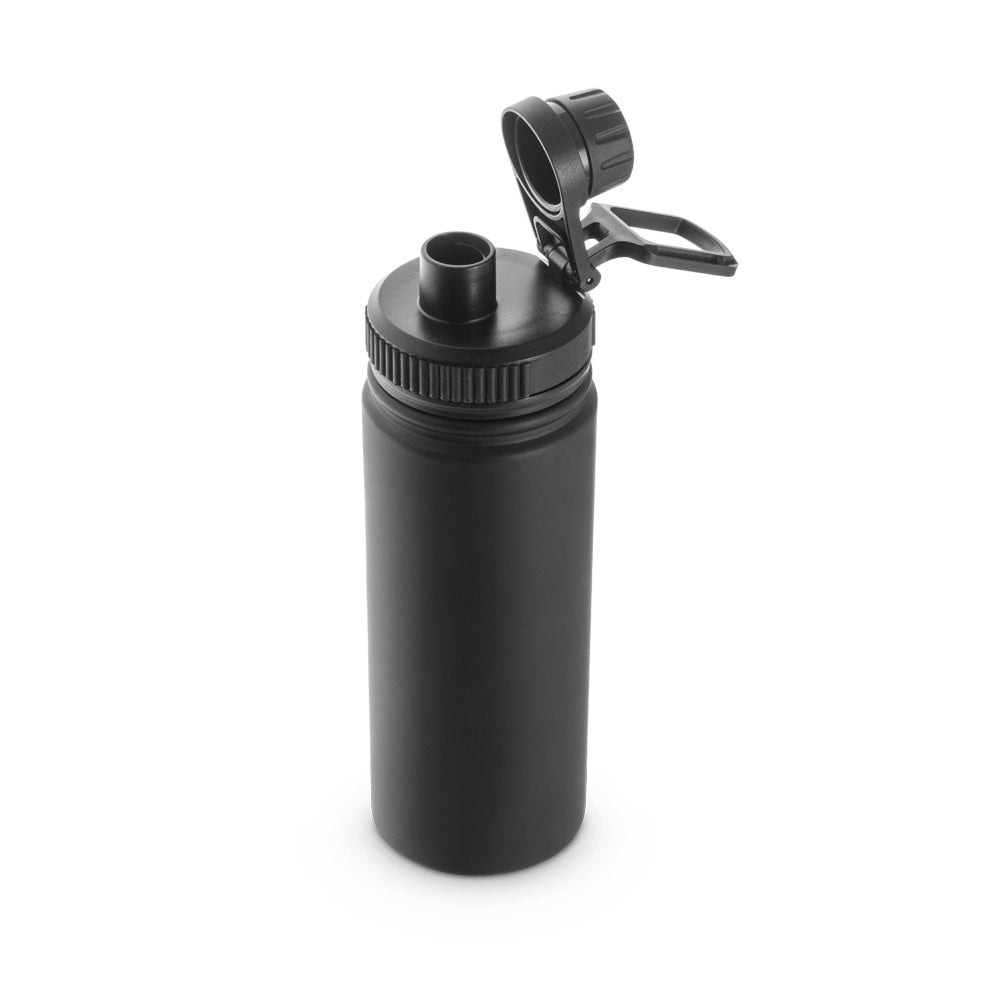 FEDERER promotional bottle in black (detail view) with custom logo branding