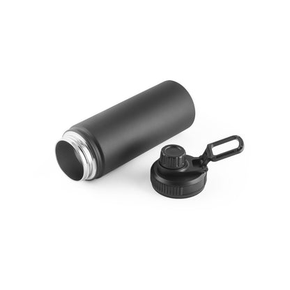 FEDERER promotional bottle in black (detail view) with custom logo branding