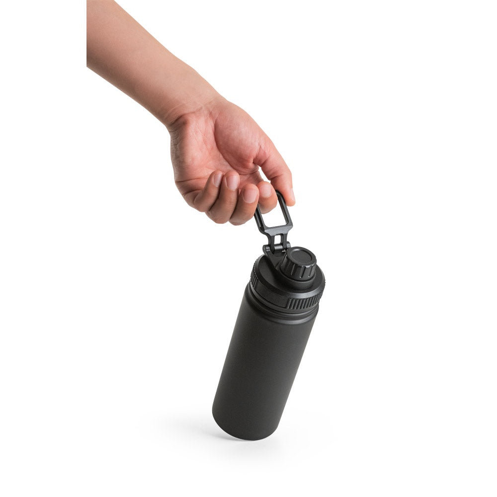 FEDERER promotional bottle in black with custom logo branding