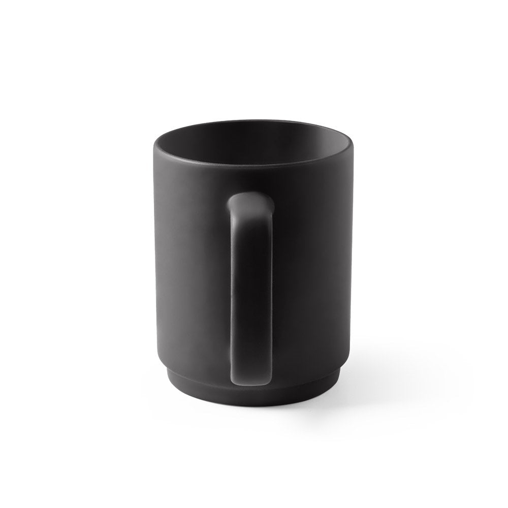 MIGHTY promotional mug in black (detail view) with custom logo branding