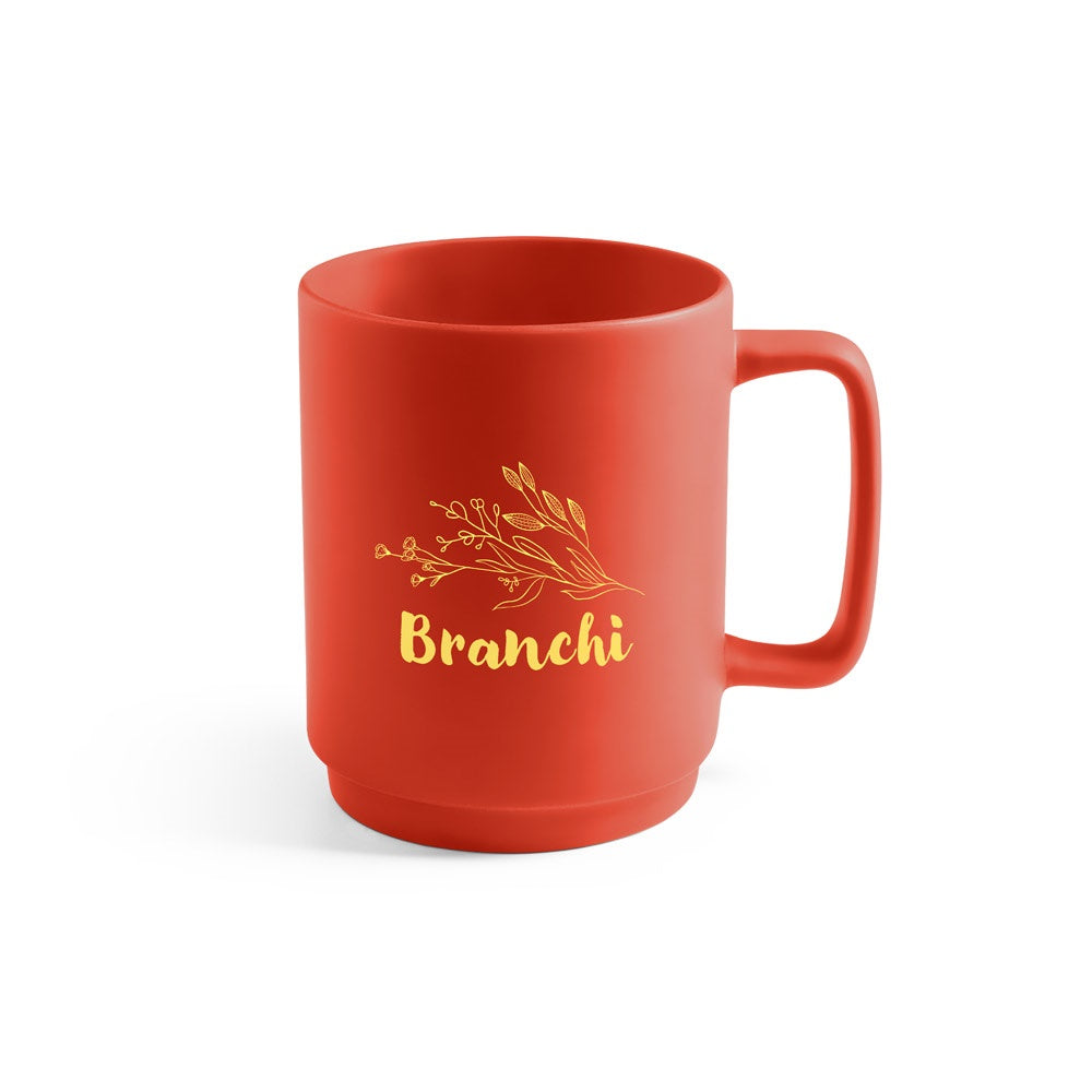 MIGHTY promotional mug in red with custom logo branding