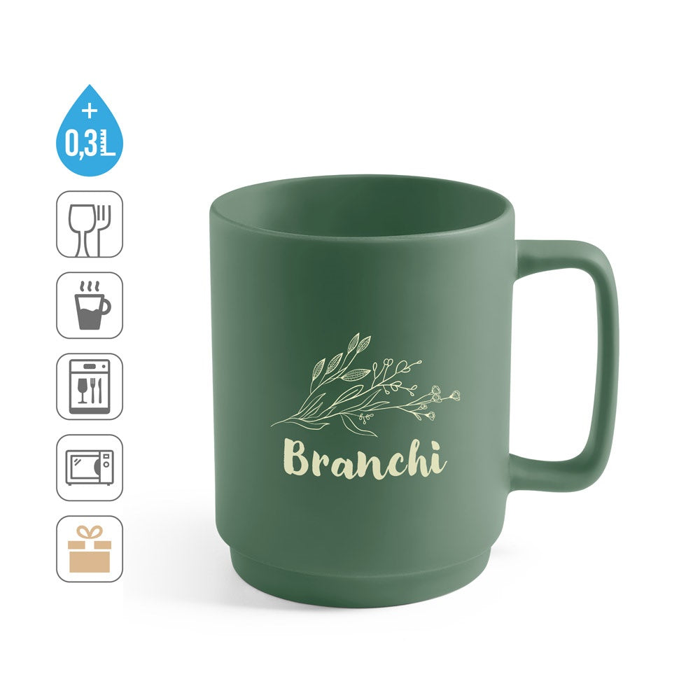 MIGHTY promotional mug (complete set view) with custom logo branding