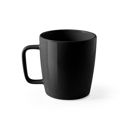 DHONI promotional mug in black (detail view) with custom logo branding