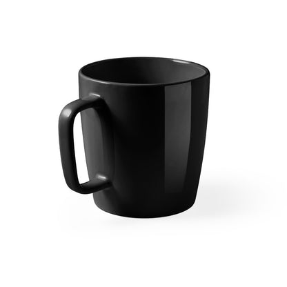 DHONI promotional mug in black with custom logo branding
