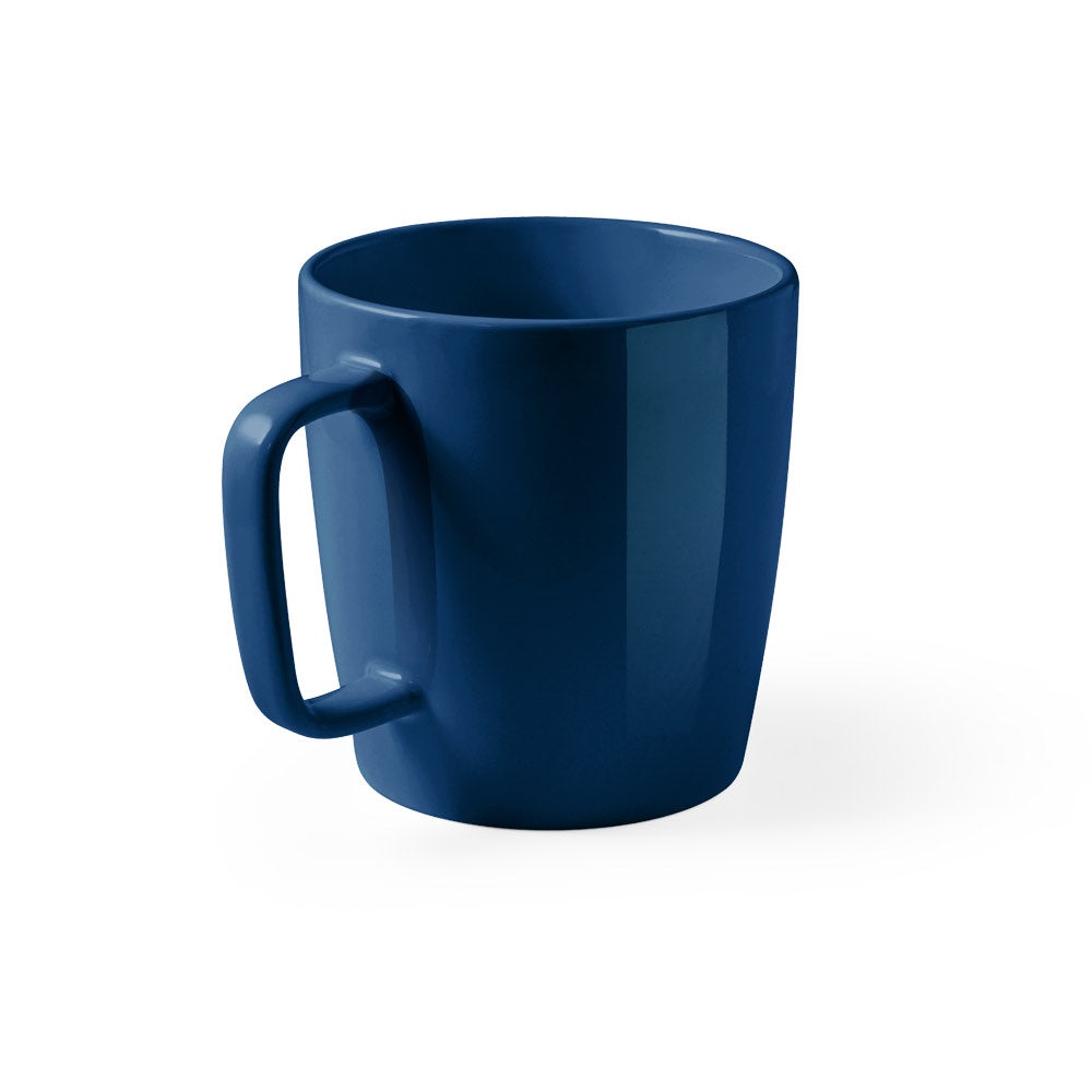 DHONI promotional mug in navy blue with custom logo branding
