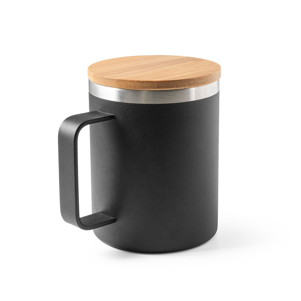 LAUDA promotional mug in black with custom logo branding