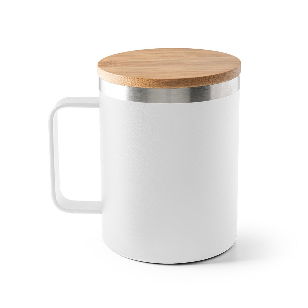 LAUDA promotional mug in white (detail view) with custom logo branding
