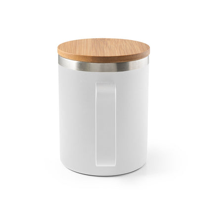 LAUDA promotional mug in white (detail view) with custom logo branding