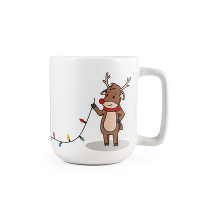 REINDEER promotional mug in white (detail view) with custom logo branding