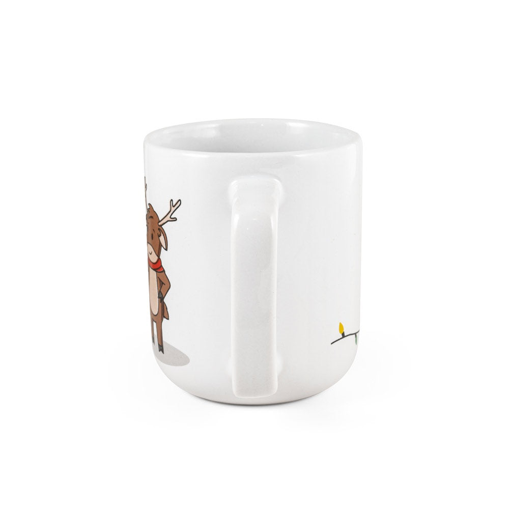 REINDEER promotional mug in white (detail view) with custom logo branding