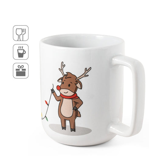 REINDEER promotional mug (complete set view) with custom logo branding