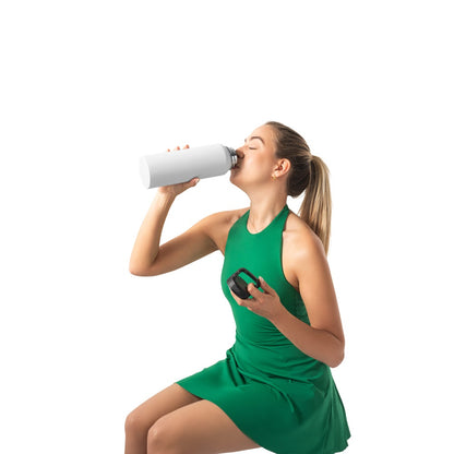 SINNER promotional bottle in white (detail view) with custom logo branding