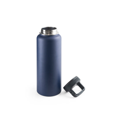 SINNER promotional bottle in navy blue (detail view) with custom logo branding