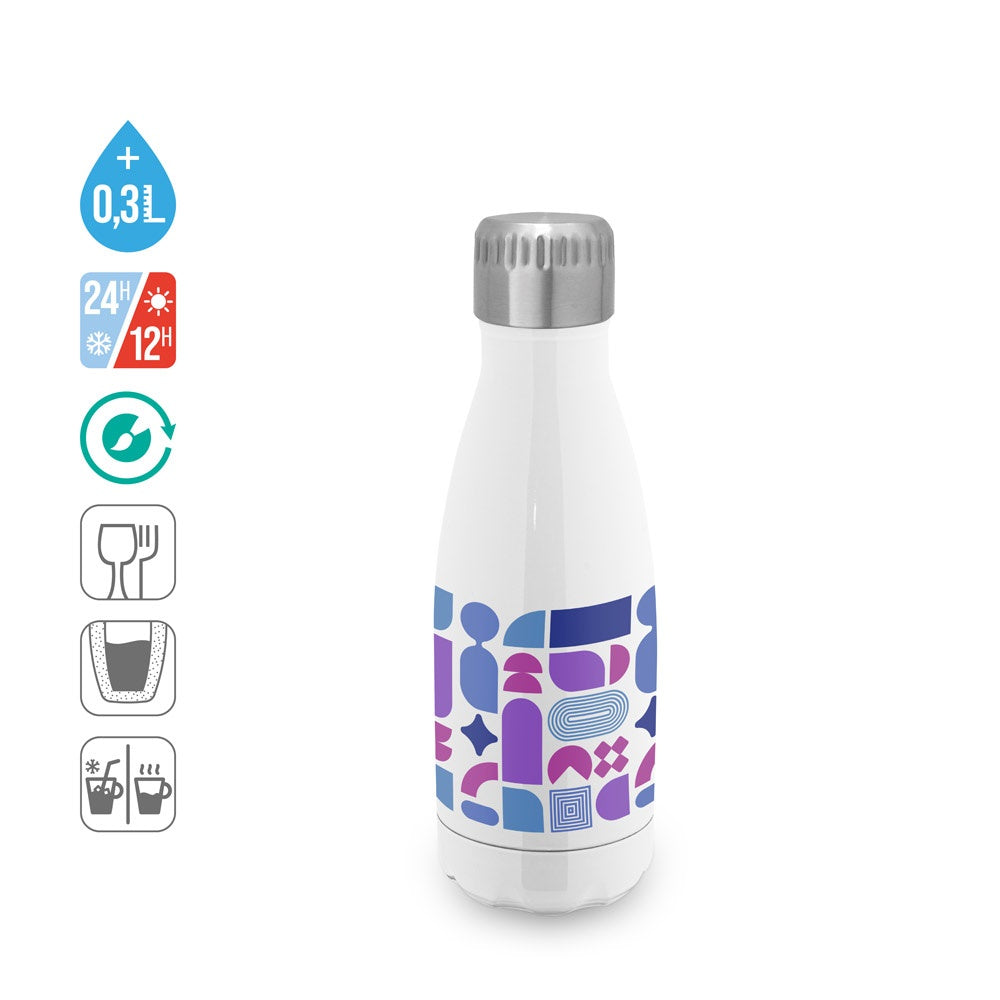 AMORTI S promotional bottle (complete set view) with custom logo branding