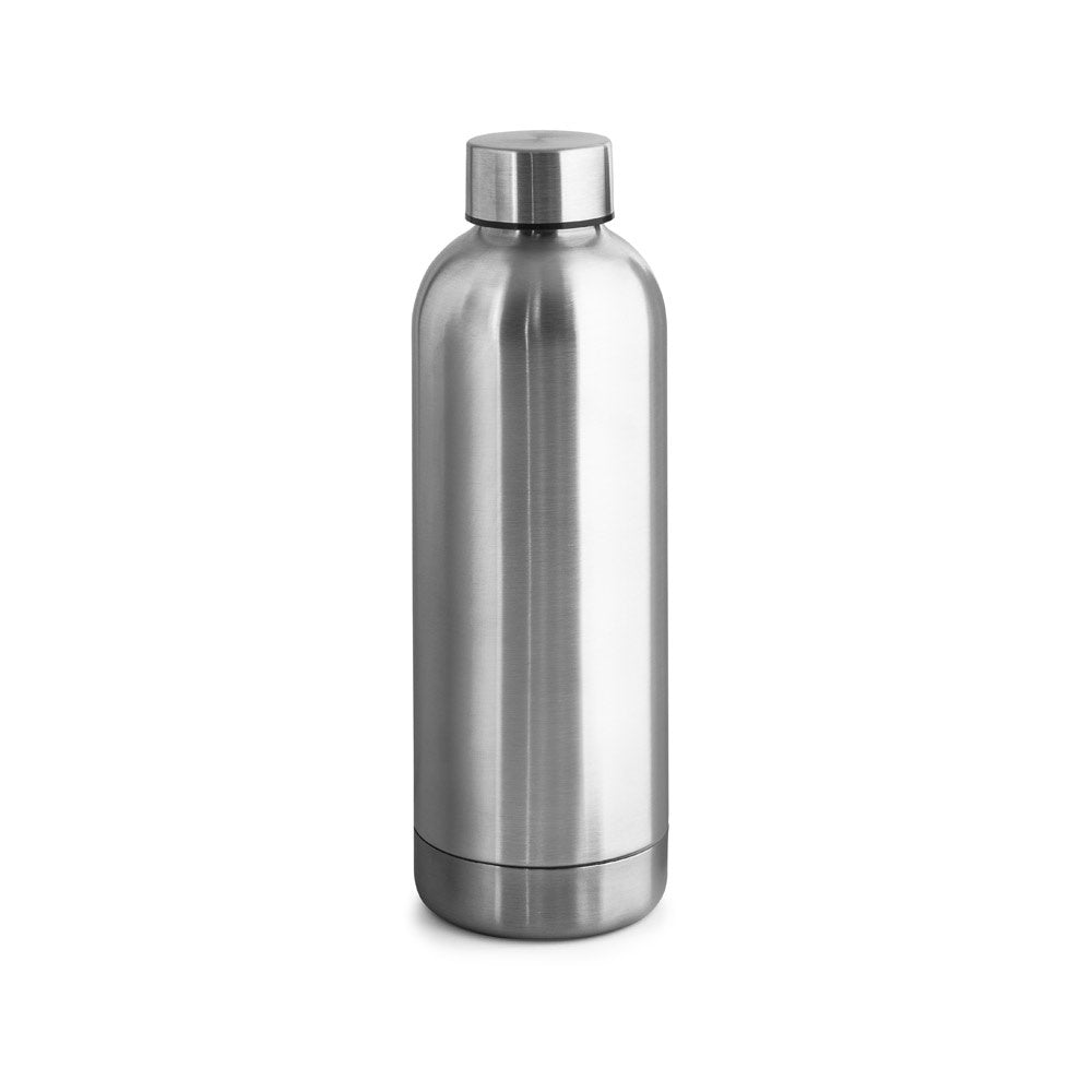 ODIN METTALIC promotional bottle in satin silver with custom logo branding