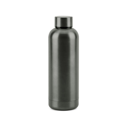 ODIN METTALIC promotional bottle in gun metal with custom logo branding