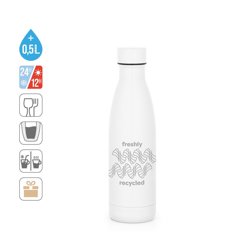 RE-BUFFON M promotional thermal bottle (complete set view) with custom logo branding