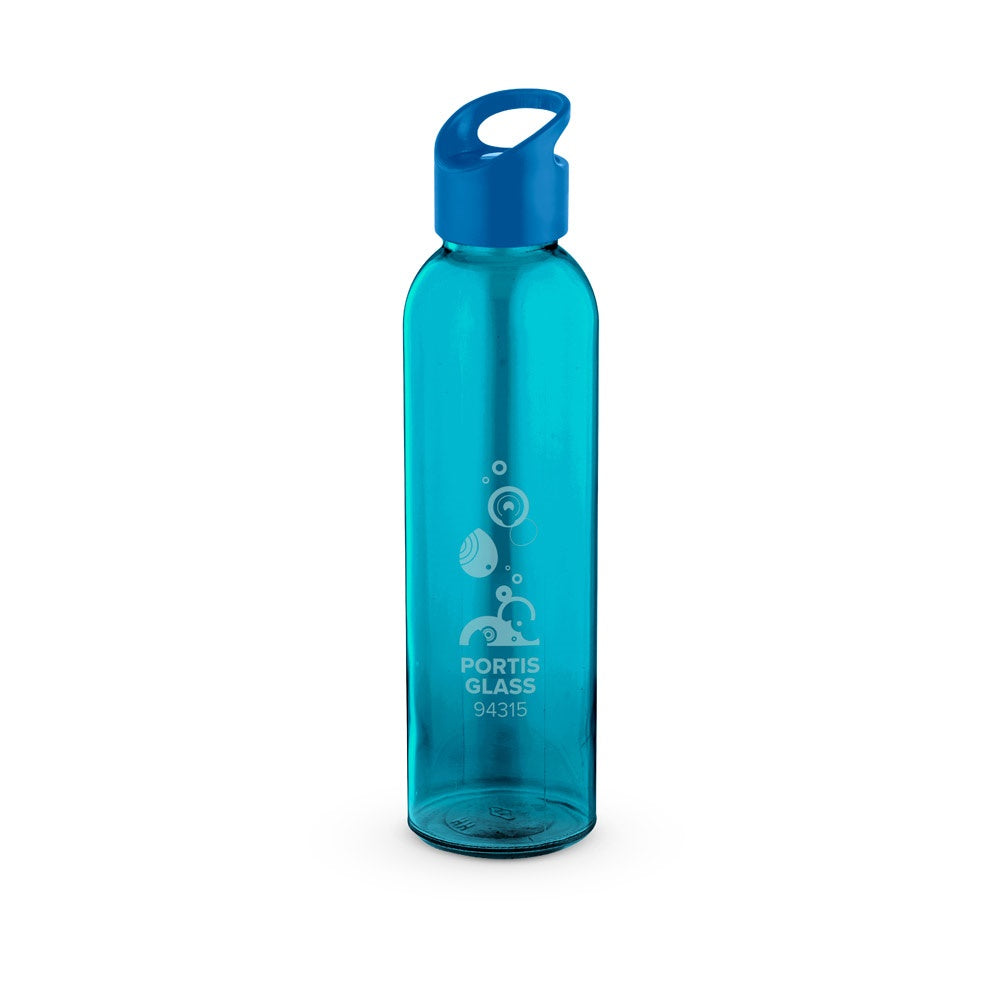 PORTIS GLASS promotional bottle in royal blue with custom logo branding