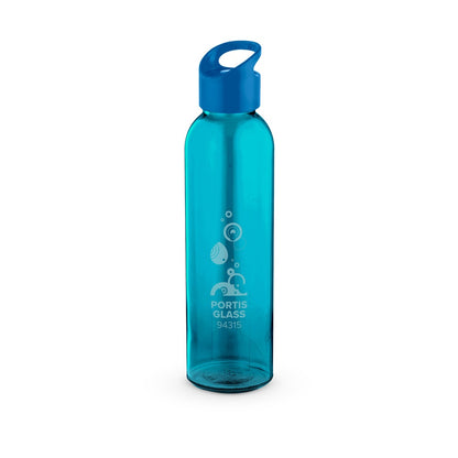 PORTIS GLASS promotional bottle in royal blue with custom logo branding