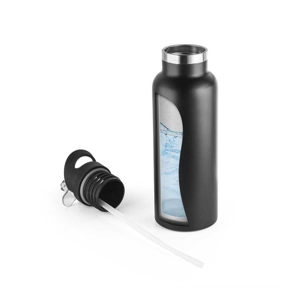 NORTON promotional bottle in black (detail view) with custom logo branding